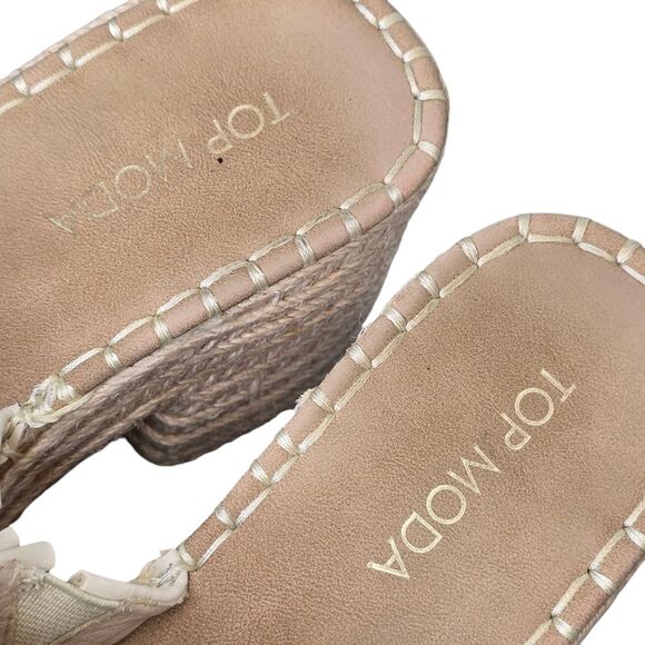 Top Moda Women's 5.5 Ivory Cream Espadrille Chunky Heel Mules Sandals - Picture 8 of 16